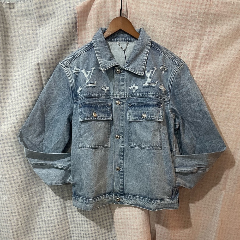 Louis Vuitton Light Blue Distressed Denim Jacket